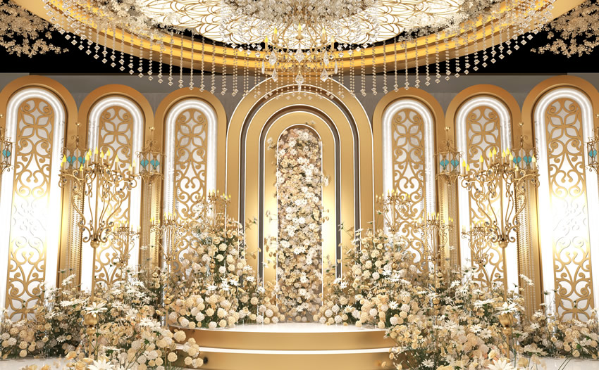 宁陕香槟色调婚礼堂效果展示